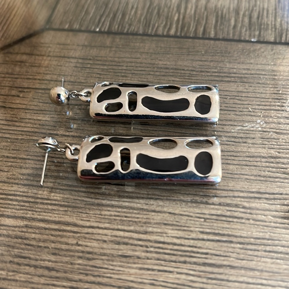 Vintage Silver-Tone Rectangle Dangle Earrings Wit… - image 3